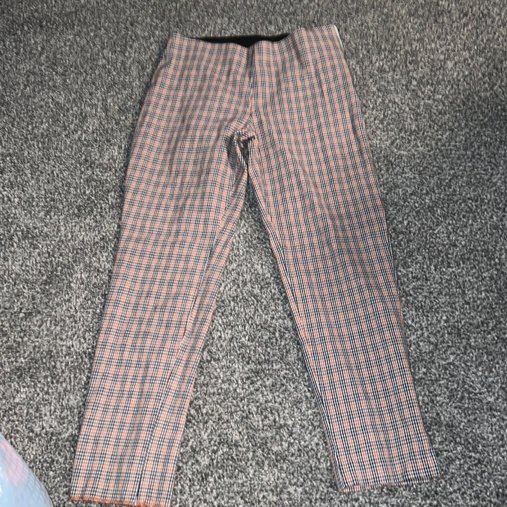 Skinny plaid ankle length pants